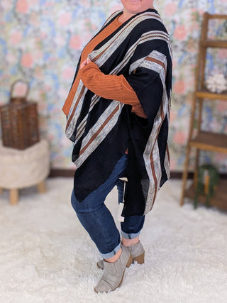 Andrea Black w/ Textured Rust Stripe Kimono