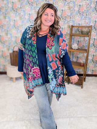 Ellie Bright Mix Bold Print Kimono on Navy