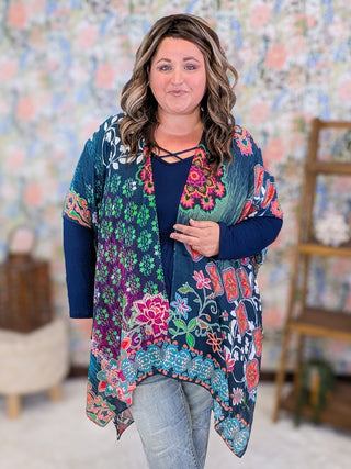 Ellie Bright Mix Bold Print Kimono on Navy
