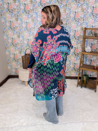 Ellie Bright Mix Bold Print Kimono on Navy