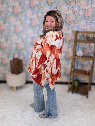 Dominique Fall Watercolor Painted Long Sleeve Top
