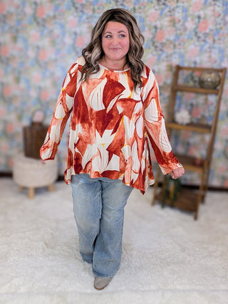 Dominique Fall Watercolor Painted Long Sleeve Top