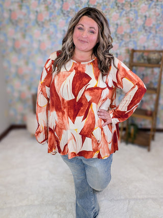 Dominique Fall Watercolor Painted Long Sleeve Top