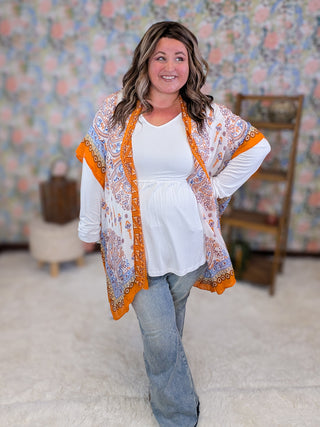 Geneva Orange Peel Paisley Border Kimono