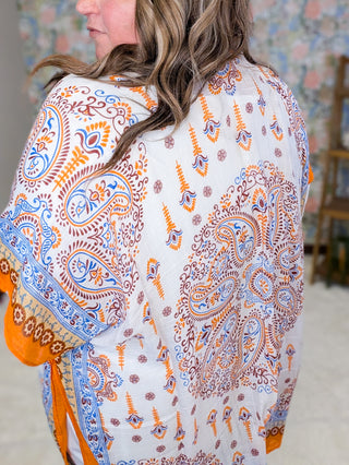 Geneva Orange Peel Paisley Border Kimono