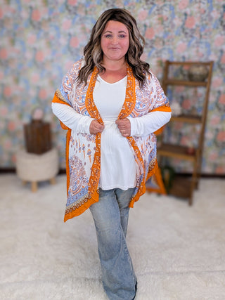 Geneva Orange Peel Paisley Border Kimono