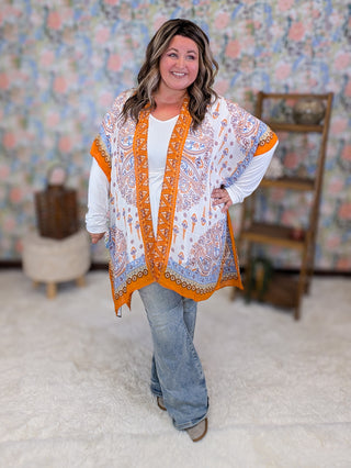 Geneva Orange Peel Paisley Border Kimono