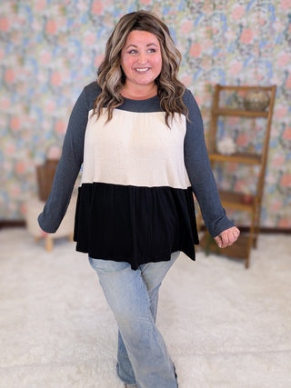Donna Colorblock Flowy Tiered Top in Neutrals