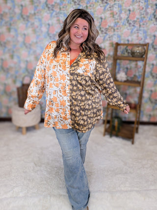 Effie Slinky Buttondown Blouse in Fall Florals