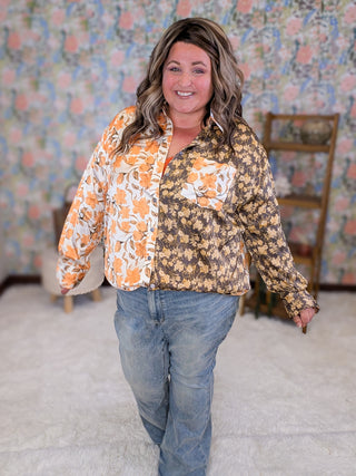 Effie Slinky Buttondown Blouse in Fall Florals