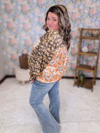 Effie Slinky Buttondown Blouse in Fall Florals