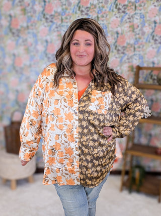 Effie Slinky Buttondown Blouse in Fall Florals