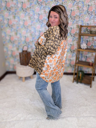 Effie Slinky Buttondown Blouse in Fall Florals