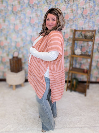 Steffie Muted Stripe Kimono in Coral + Sand