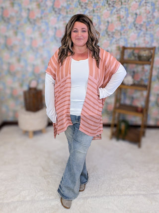 Steffie Muted Stripe Kimono in Coral + Sand