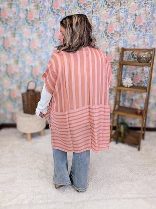Steffie Muted Stripe Kimono in Coral + Sand