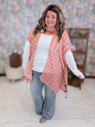 Steffie Muted Stripe Kimono in Coral + Sand