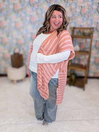 Steffie Muted Stripe Kimono in Coral + Sand