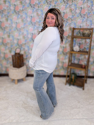 Irina Scoop Bottom Ribbed Long Sleeve in Ivory