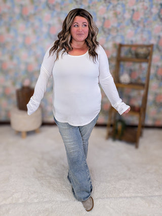 Irina Scoop Bottom Ribbed Long Sleeve in Ivory