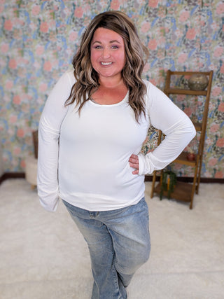 Irina Scoop Bottom Ribbed Long Sleeve in Ivory
