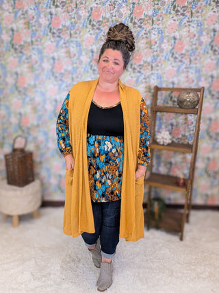 Milana Long Sleeve Babydoll in Black, Gold & Turquoise