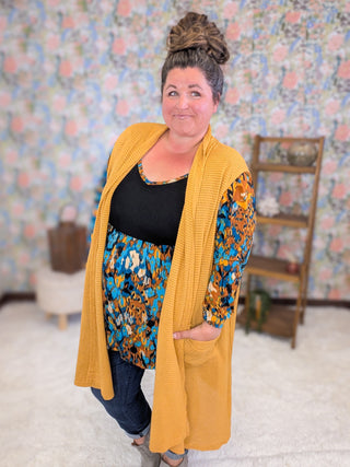 Milana Long Sleeve Babydoll in Black, Gold & Turquoise