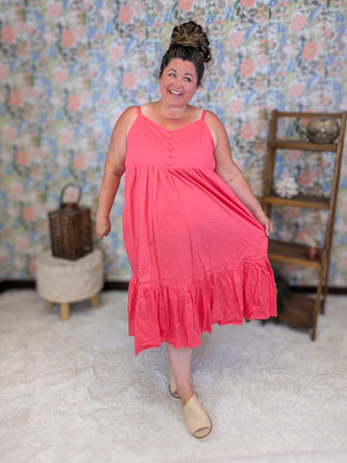 Kayla Tiered Midi Dress in Dark Coral