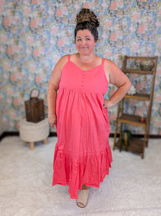 Kayla Tiered Midi Dress in Dark Coral