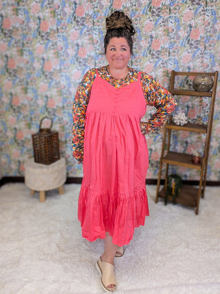 Kayla Tiered Midi Dress in Dark Coral