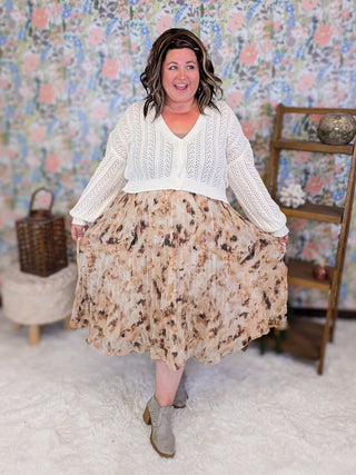 Holland Midi Skirt in Abstract Neutral Floral