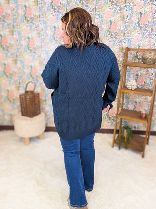 Brooke Textured Sweater Cardigan w/Oversized Buttons in Navy