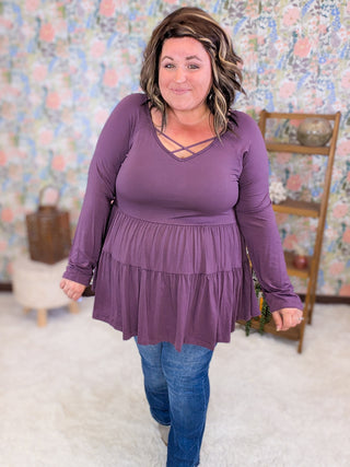 Oaklynn Long Sleeve Babydoll w/Strappy Detail