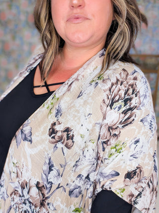 London Soft + Subtle Kimono in Beige Floral