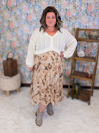 Holland Midi Skirt in Abstract Neutral Floral