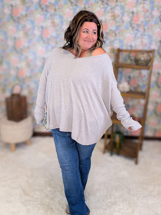 Valerie Brushed Ribbed Dolman w/Thumbholes in Gray