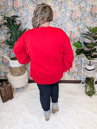 Amore Red Pullover w/Puff Hearts-2- Long Sleeve Tops-WHITE BIRCH-Styled by Stacked - A Plus Size Women's Boutique in Lakeville, MN