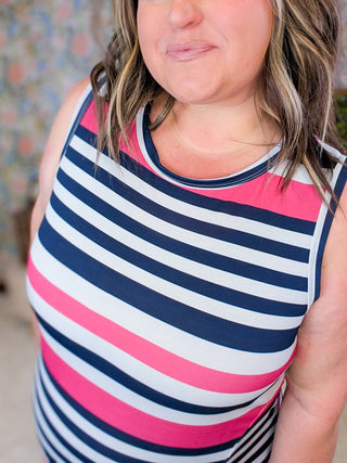 Deanna Knotted Tank in Pink + Navy Stripe