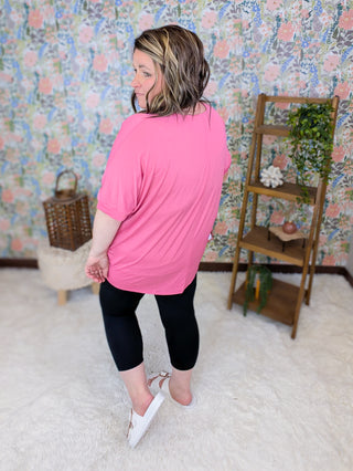 Eliza Short Sleeve Dolman Vneck Top in Pink