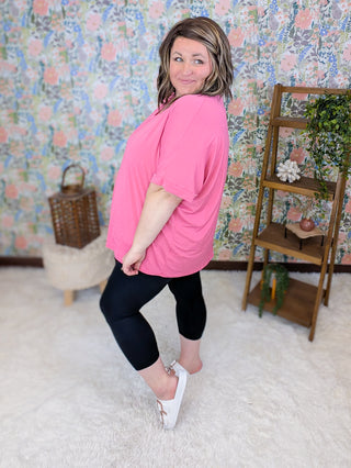 Eliza Short Sleeve Dolman Vneck Top in Pink