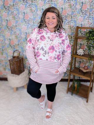 PHC Triple Stretch Pullover Hoodie in Plum Blossom + Stripes