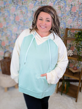 Gigi Scuba Pullover Hoodie in Aqua Mint & Ivory