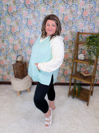 Gigi Scuba Pullover Hoodie in Aqua Mint & Ivory