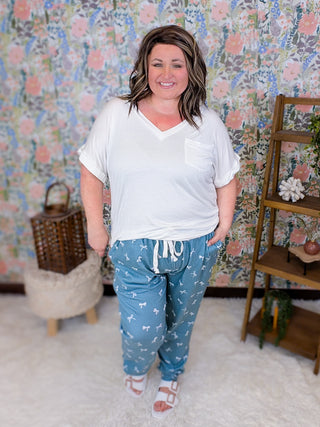 Luxe Triple Stretch Joggers in Teal Bows