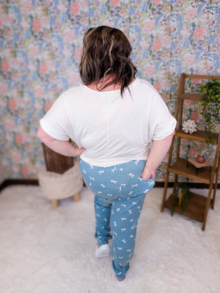 Luxe Triple Stretch Joggers in Teal Bows