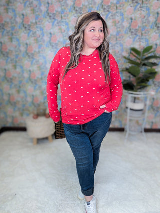 Blair Mockneck w/Thumbholes in Valentine Hearts-2- Long Sleeve Tops-MICHELLE MAE-Styled by Stacked - A Plus Size Women's Boutique in Lakeville, MN