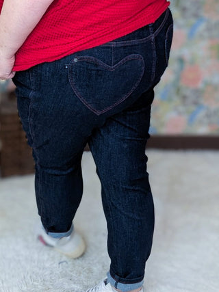 Judy Blue Dark Wash Skinny Jeans w/Heart Pocket-9- Bottoms Denim-Judy Blue-Styled by Stacked - A Plus Size Women's Boutique in Lakeville, MN