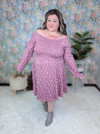 Genevieve Long Sleeve Smocked Babydoll Dress in Florals-11- Dress/Romp/Jump-WHITE BIRCH-Styled by Stacked - A Plus Size Women's Boutique in Lakeville, MN