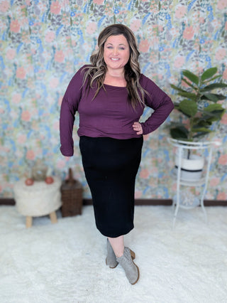 Bethany Sweater Knit Midi Skirt in Black-11- Dress/Romp/Jump-WHITE BIRCH-Styled by Stacked - A Plus Size Women's Boutique in Lakeville, MN