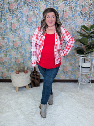 Alice Red and Pink Plaid Blazer-4- Overlayer Tops-HEIMISH-Styled by Stacked - A Plus Size Women's Boutique in Lakeville, MN